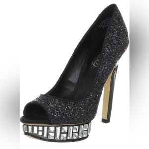 Boutique 9 Black Glitter Platform Peep Toe Pump